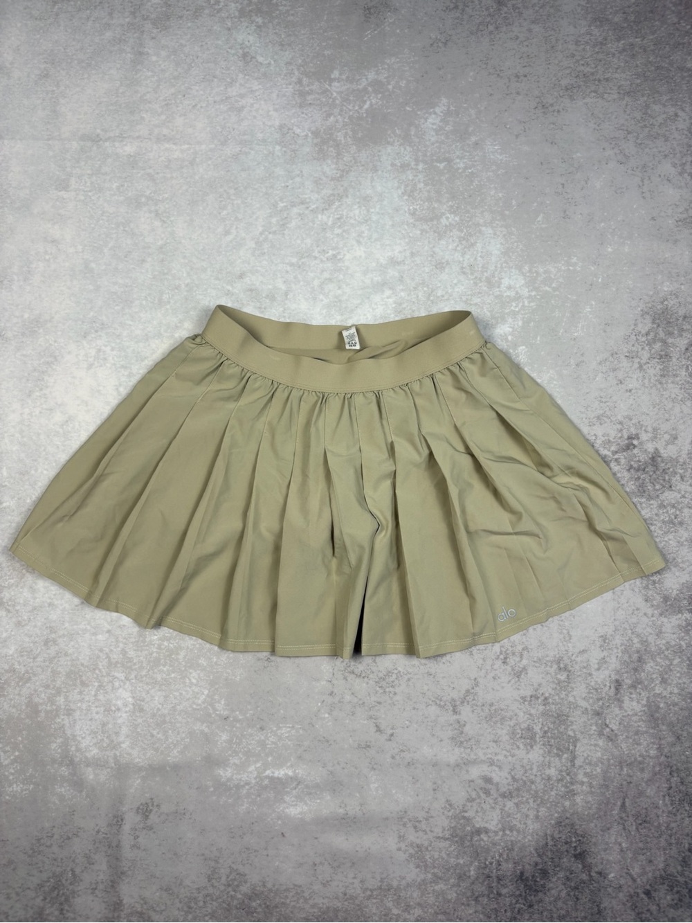 Alo Yoga Varsity Tennis Miniskirt In Tan w/ Built in Shorts